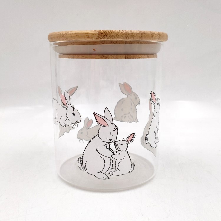 Decal Easter Bunny High Borosilicate Glass Storage Canisters Jars with Bamboo Lid
