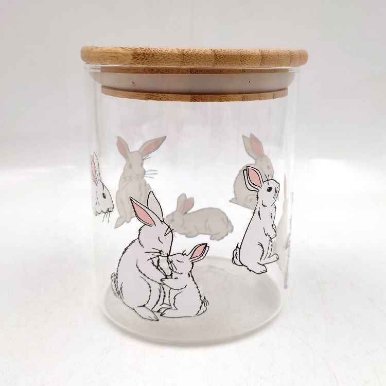 Decal Easter Bunny High Borosilicate Glass Storage Canisters Jars with Bamboo Lid