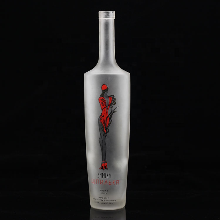 Decal Print Frosted Vodka Glass Bottle 750ml 500ml Vodka Alcohol Glass Bottle For Sale