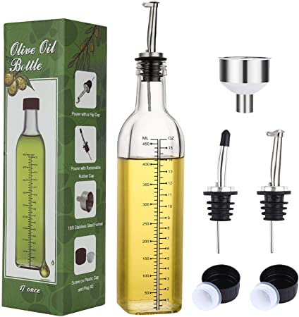 Decanter for Kitchen Glass Olive Oil Dispenser Bottle  Oil  Vinegar Cruet with Pourers and Funnel  Olive Oil Carafe