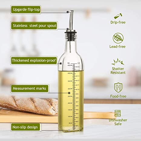 Decanter for Kitchen Glass Olive Oil Dispenser Bottle Oil Vinegar Cruet with Pourers and Funnel Olive Oil Carafe