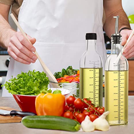Decanter for Kitchen Glass Olive Oil Dispenser Bottle Oil Vinegar Cruet with Pourers and Funnel Olive Oil Carafe