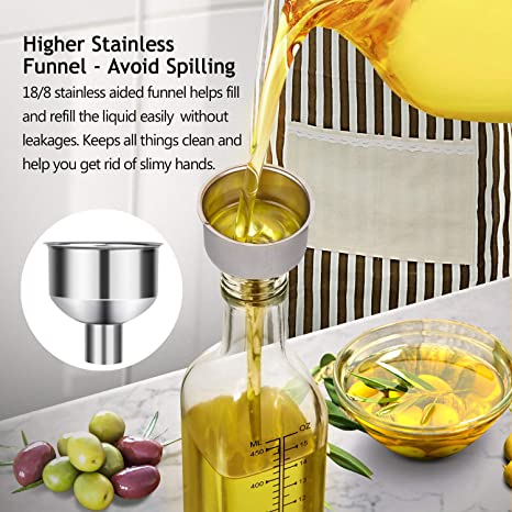 Decanter for Kitchen Glass Olive Oil Dispenser Bottle Oil Vinegar Cruet with Pourers and Funnel Olive Oil Carafe