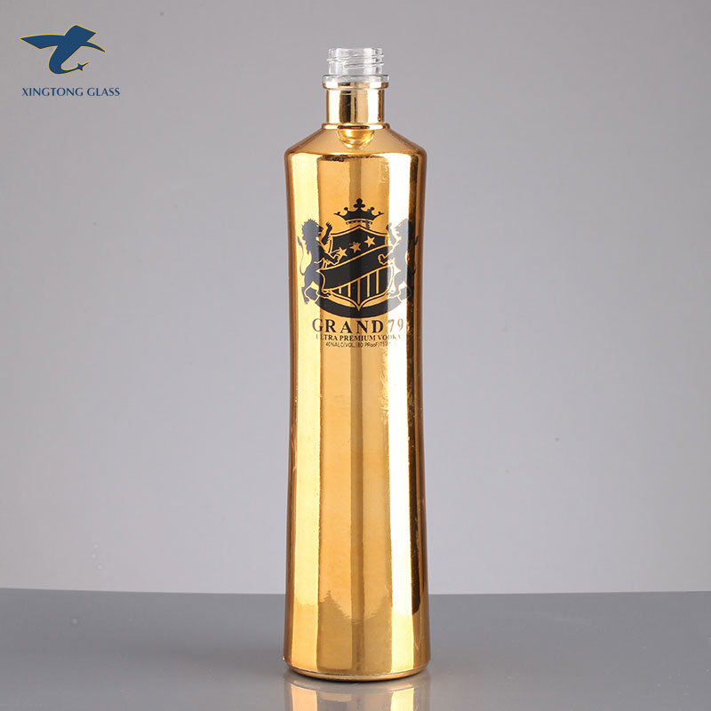 Decoration Golden Spray Paint Empty Vodka Bottle With Custom Label