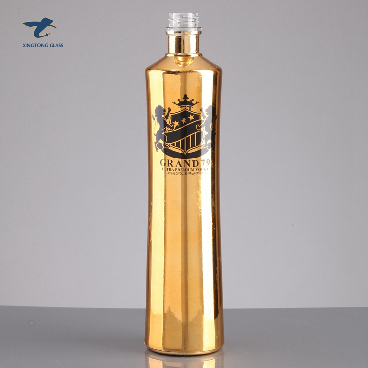 Decoration Golden Spray Paint Empty Vodka Bottle With Custom Label