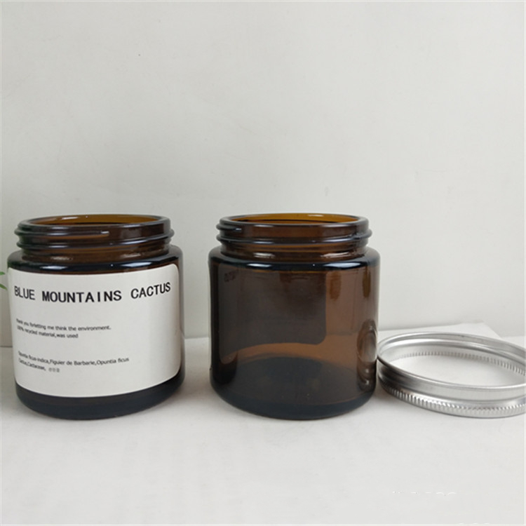 Decorative 100ml 150ml 200ml 300ml Amber Glass Straight Sided Glass Jar With Screw Cap For Scented Candle Soy Candle
