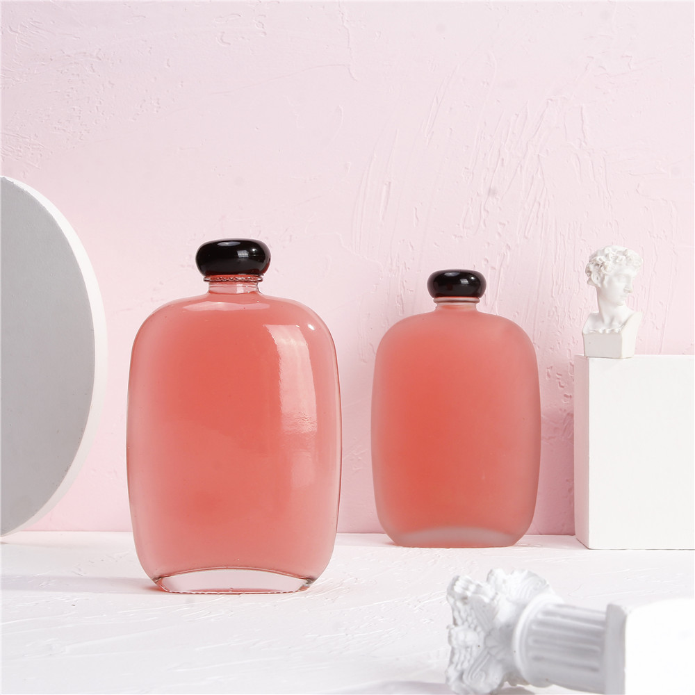 Decorative 100ml 250ml 350ml 500ml Flat Glass Coffee Bottle Hip Flask With White Black Plastic Lid
