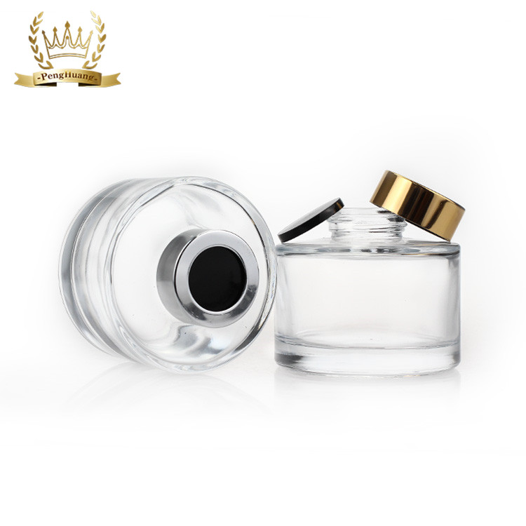 Decorative 200ml Aromatherapy Bottle Round Shaped Clear Reed Diffuser Glass Bottle with Cap
