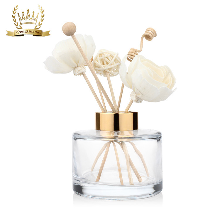 Decorative 200ml Round Clear Reed Diffuser Glass Bottle with Cap