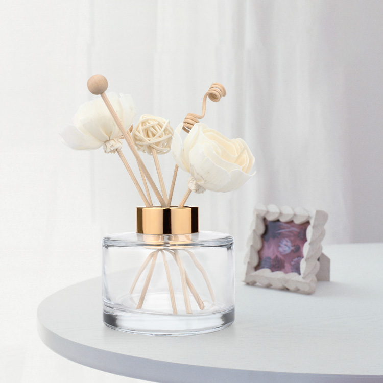 Decorative 200ml Round Clear Reed Diffuser Glass Bottle with Cap
