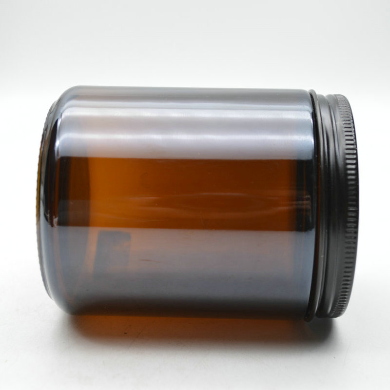 Decorative 250ml Amber Glass Straight Sided Glass Jar With Screw Cap For Scented Candle Soy Candle