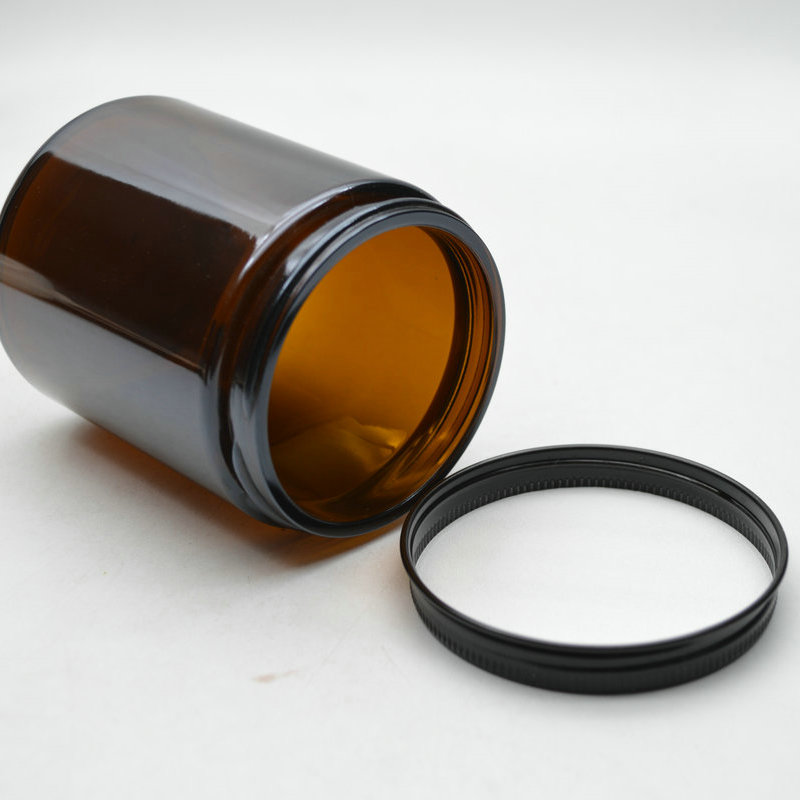 Decorative 250ml Amber Glass Straight Sided Glass Jar With Screw Cap For Scented Candle Soy Candle