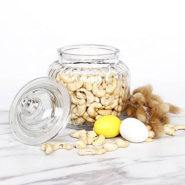 Decorative 650ml Round Glass Storage Jar With Glass Lid For Candy