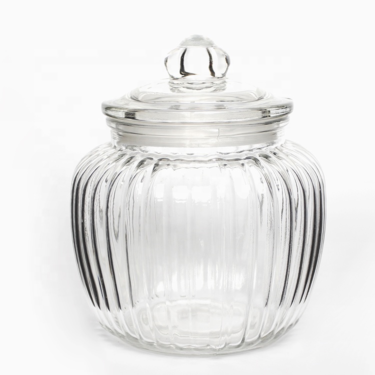Decorative 650ml Round Glass Storage Jar With Glass Lid For Candy