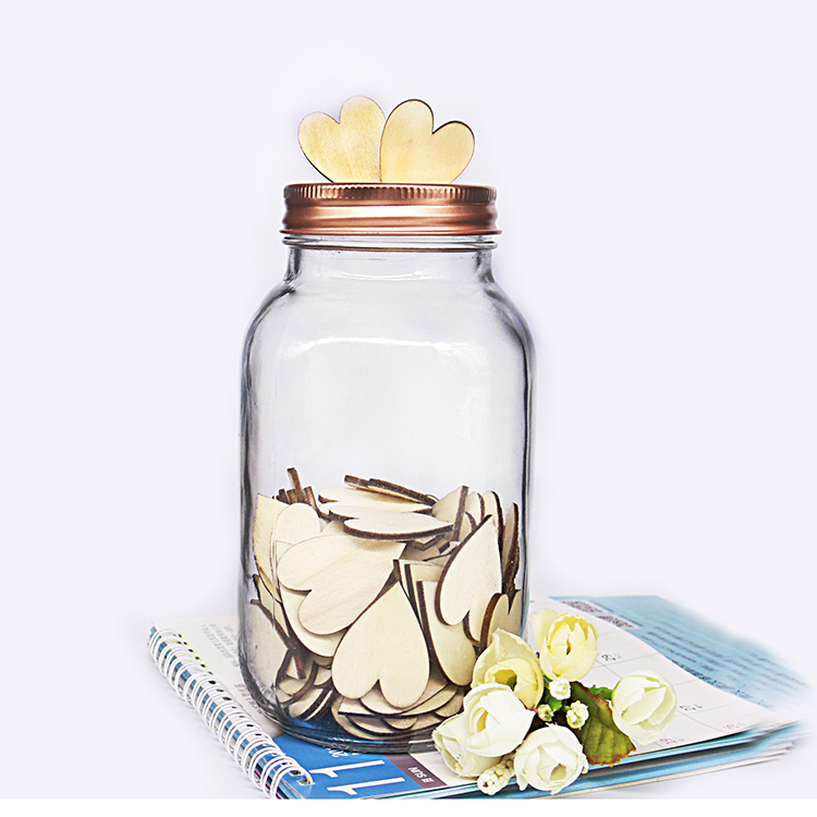Decorative 750ml 1000ml Square Glass Wish Jar With Coin Slot Lid Bank DIY and Wooden Wish Card