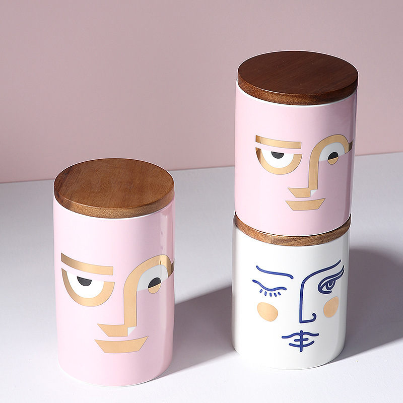 Decorative Ceramic Container Storage Porcelain Container Kitchen Canister Food Storage Jar with Airtight Bamboo Lid Cookie Jar