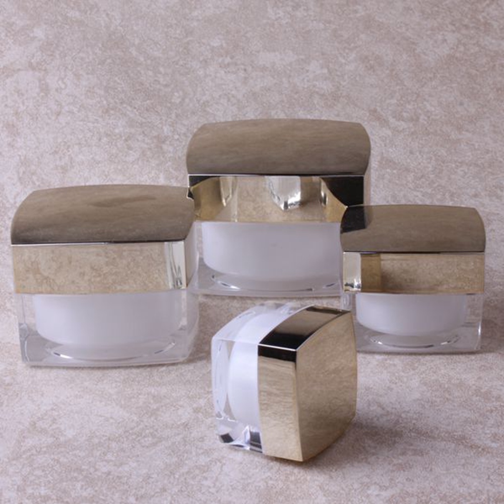 Decorative Cream Jar Gold Hot Selling Square Shape 50g Acrylic Skin Care Cream Plastic