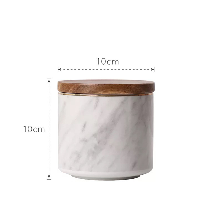 Decorative Marble Container Storage Porcelain Container Kitchen Canister Food Storage Jar with Airtight Bamboo Lid Cookie Jar