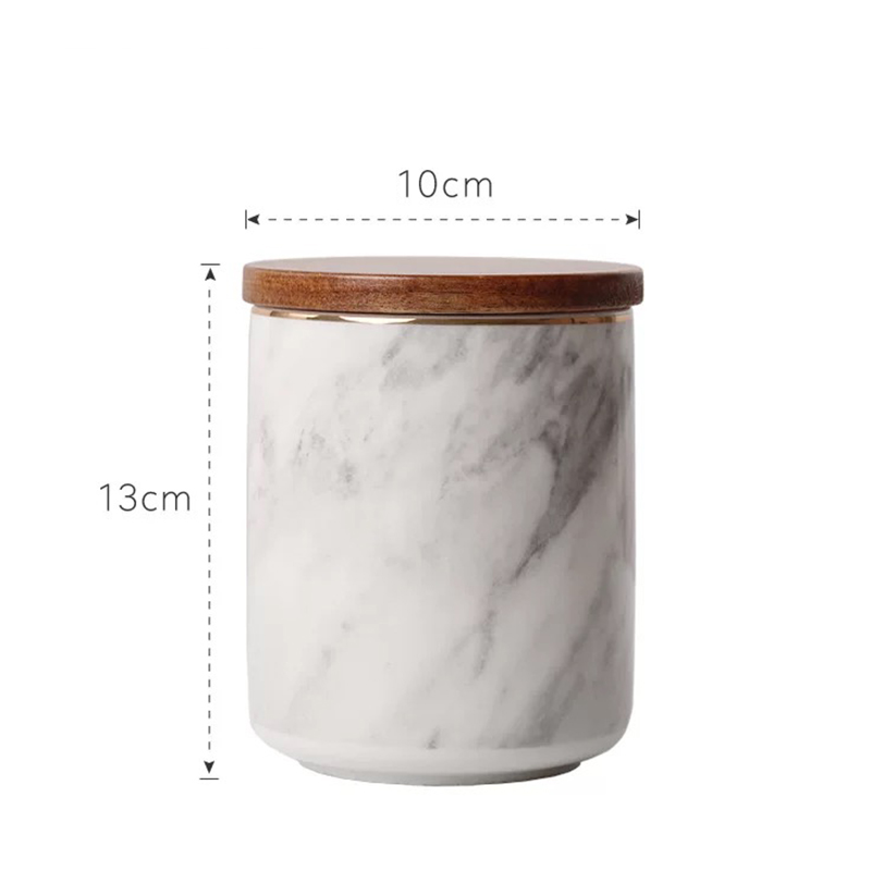 Decorative Marble Container Storage Porcelain Container Kitchen Canister Food Storage Jar with Airtight Bamboo Lid Cookie Jar