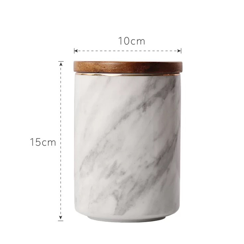 Decorative Marble Container Storage Porcelain Container Kitchen Canister Food Storage Jar with Airtight Bamboo Lid Cookie Jar
