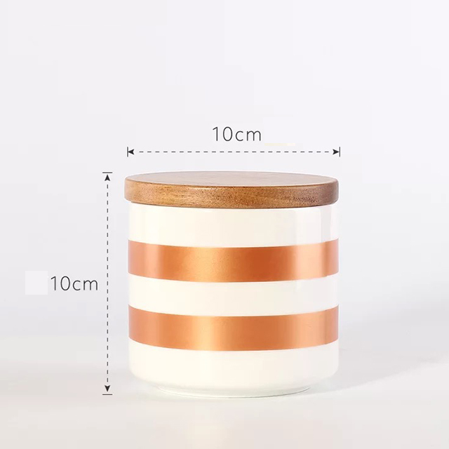 Decorative Stripes Container Storage Porcelain Container Kitchen Canister Food Storage Jar with Airtight Bamboo Lid Cookie Jar