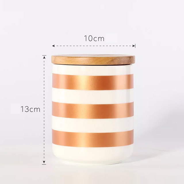 Decorative Stripes Container Storage Porcelain Container Kitchen Canister Food Storage Jar with Airtight Bamboo Lid Cookie Jar