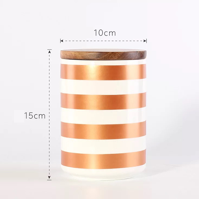 Decorative Stripes Container Storage Porcelain Container Kitchen Canister Food Storage Jar with Airtight Bamboo Lid Cookie Jar
