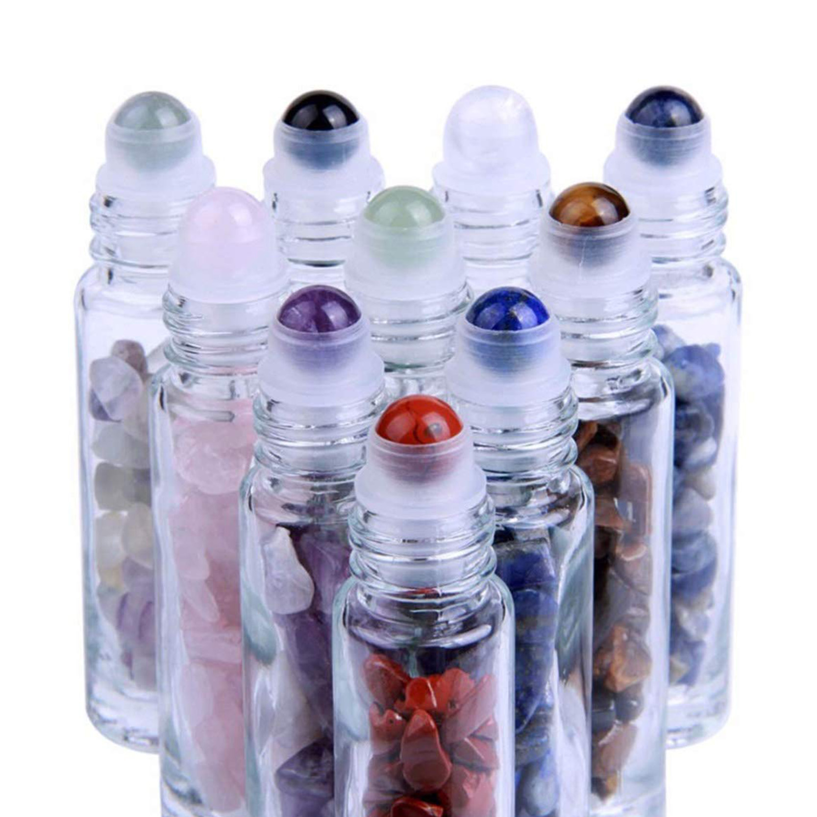 Decorative Tops & Mini Tumbled Gemstone Chips Inside 10ml Obsidian Roller Bottle