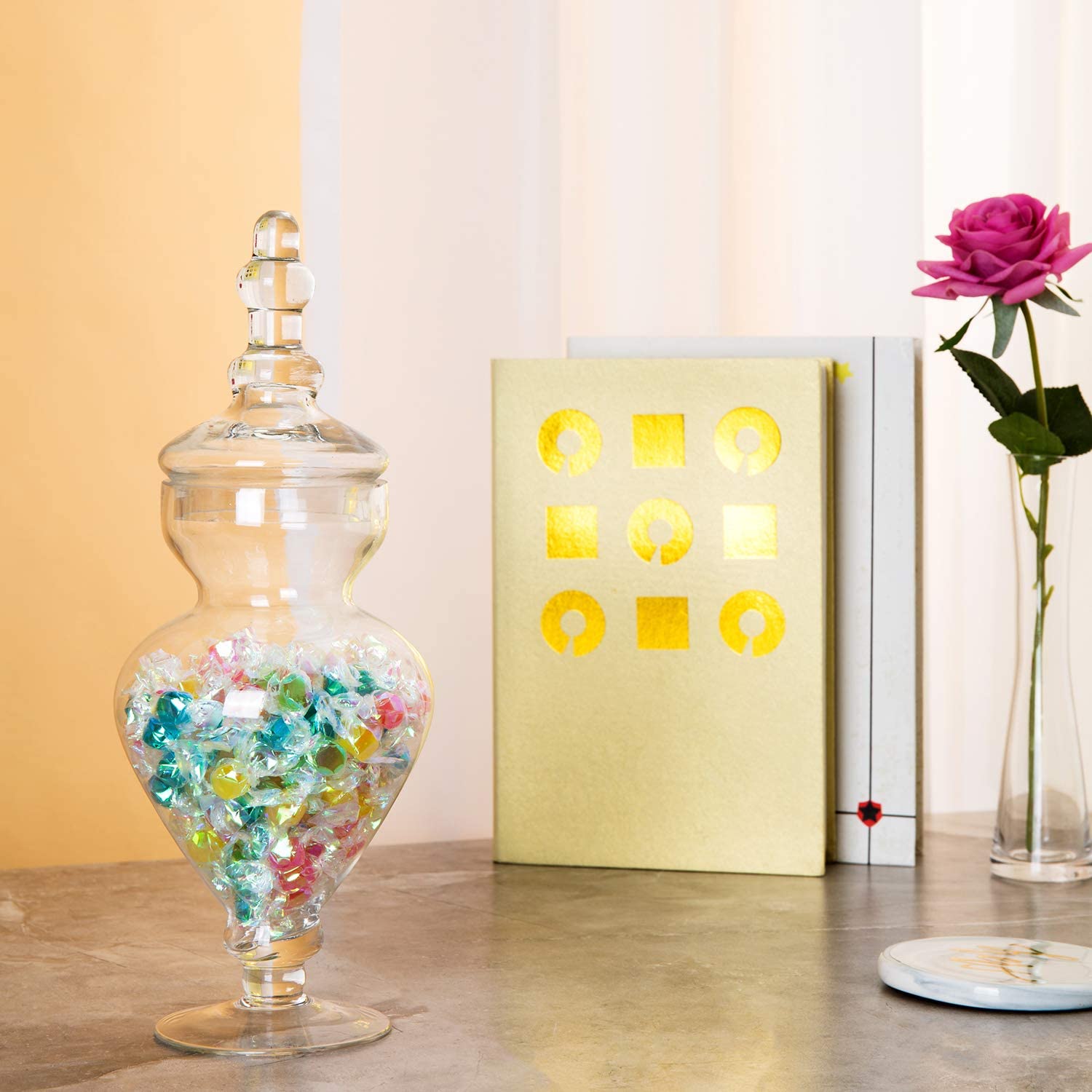 Decorative Wedding Candy Organizer Canisters Set of 3 Elegant Storage clear glass apothecary candle jar