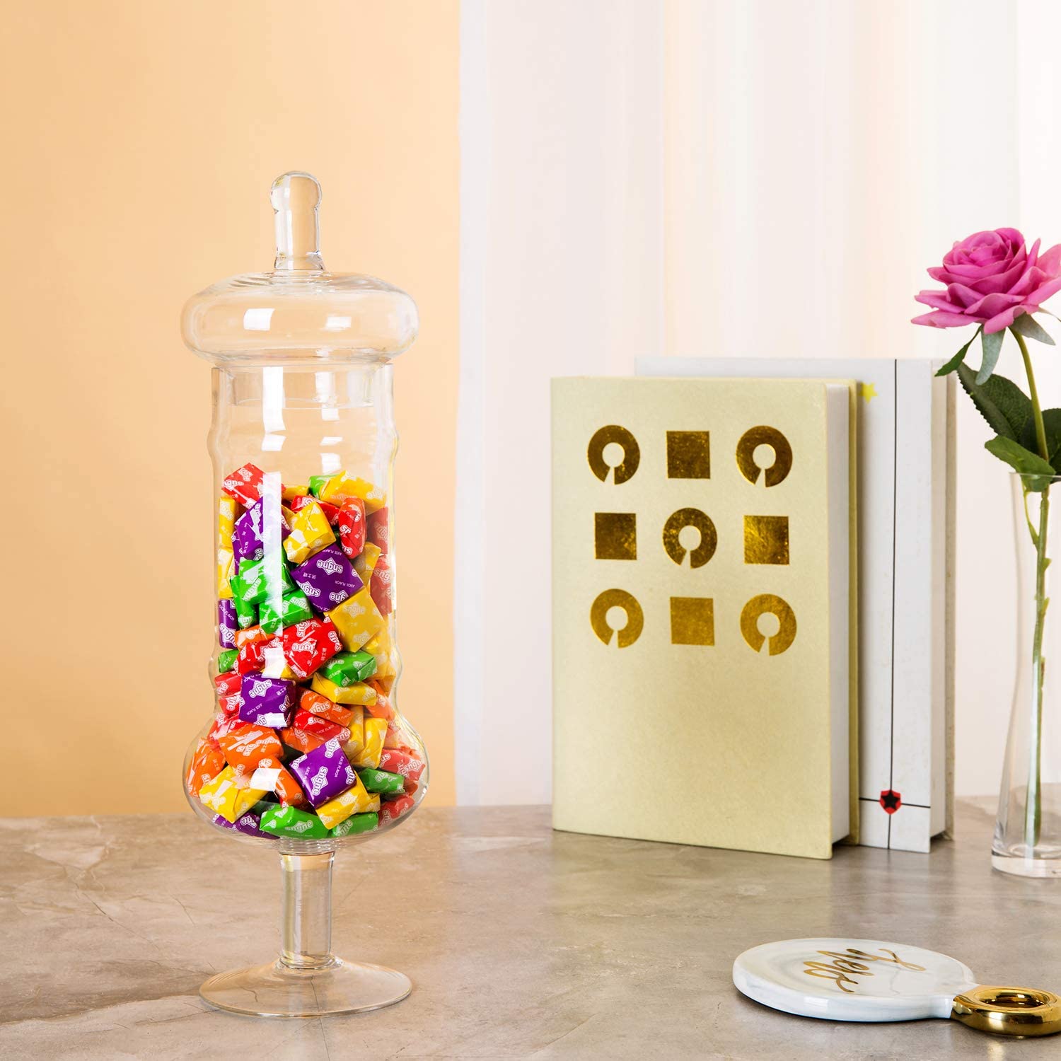 Decorative Wedding Candy Organizer Canisters Set of 3 Elegant Storage clear glass apothecary candle jar