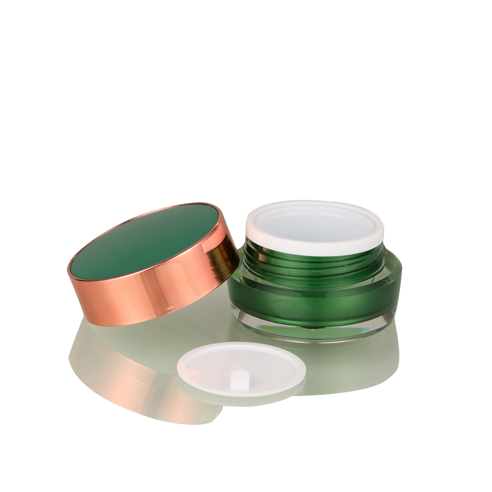 Deep Green 10g 20g 30g 50g Cosmetic Round Clear Frosted PS PP Cream Jar with Double Wall