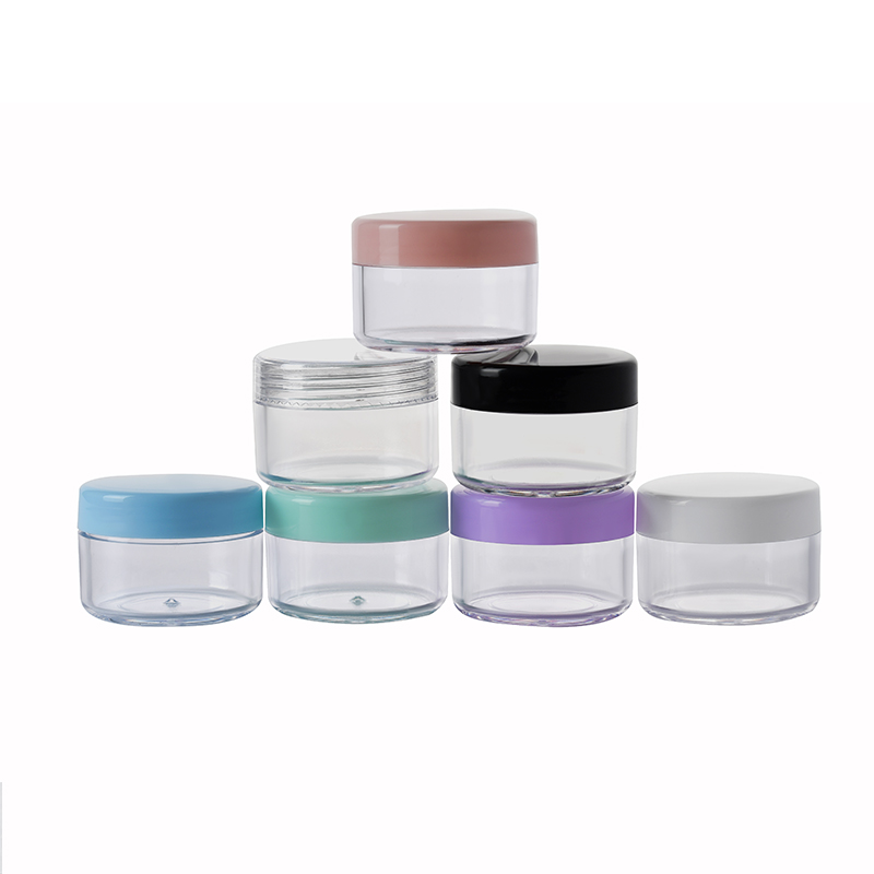 Delicate 10g 15g 30g  small cheap round clear PS plastic jar with purple blue lid for face eye cream