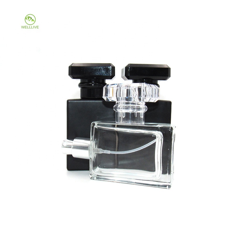 Deluxe multicolor 1 oz 30ml clear matte black square glass perfume deodorant pump bottle with atomizer