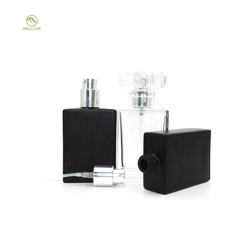 Deluxe multicolor 1 oz 30ml clear matte black square glass perfume deodorant pump bottle with atomizer