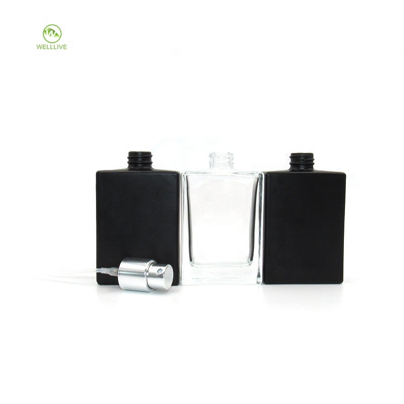 Deluxe multicolor 1 oz 30ml clear matte black square glass perfume deodorant pump bottle with atomizer