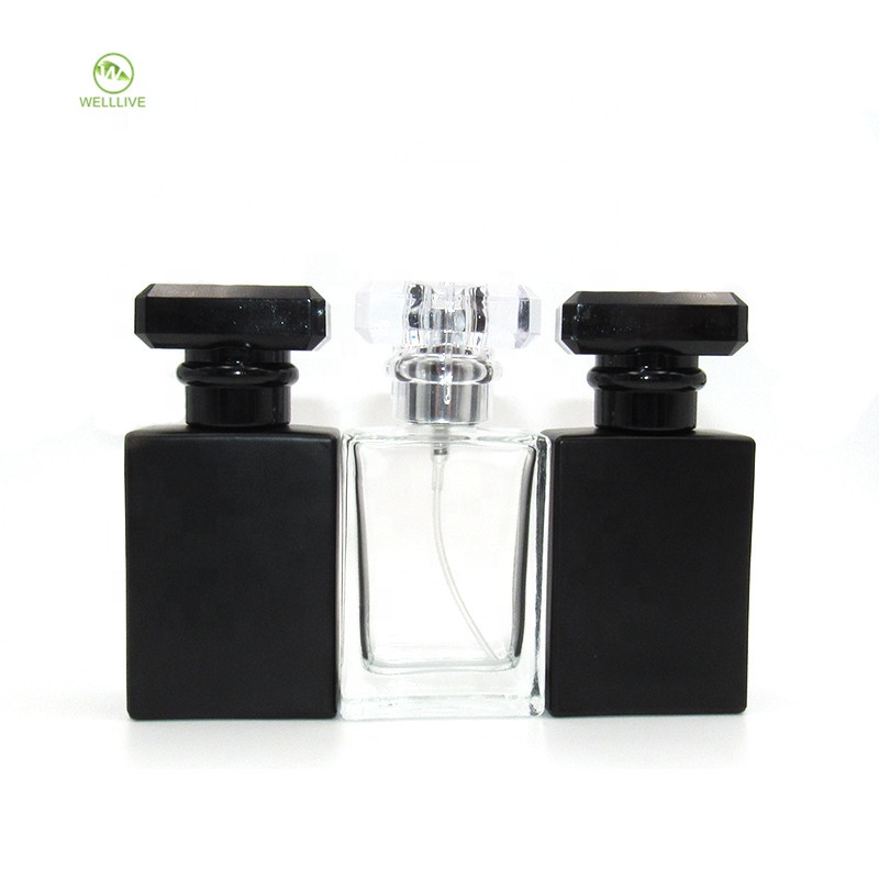Deluxe multicolor 1 oz 30ml clear matte black square glass perfume deodorant pump bottle with atomizer