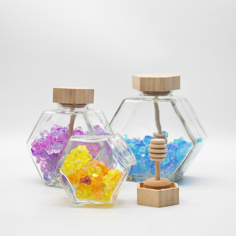 Denois Honey Pot Glass Honey Jar with Wooden Dipper and Cork Lid Cover for Home Kitchen