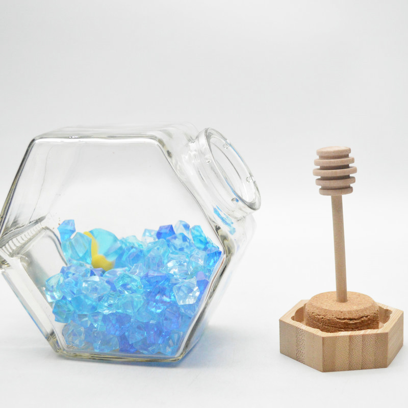 Denois Honey Pot Glass Honey Jar with Wooden Dipper and Cork Lid Cover for Home Kitchen