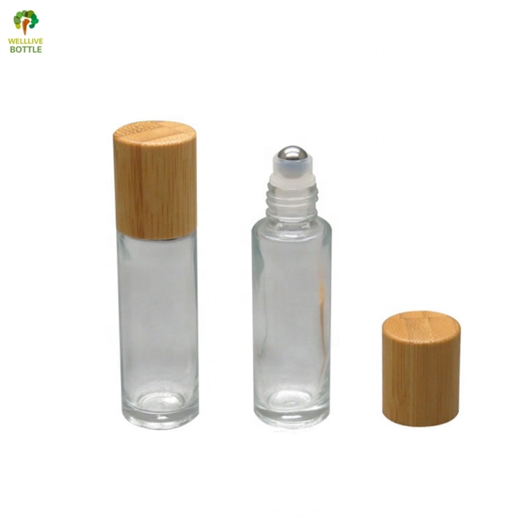 Deodorant Perfume Essential Oils Roll On Glass Bottle 10ml with Bamboo Wood Lid