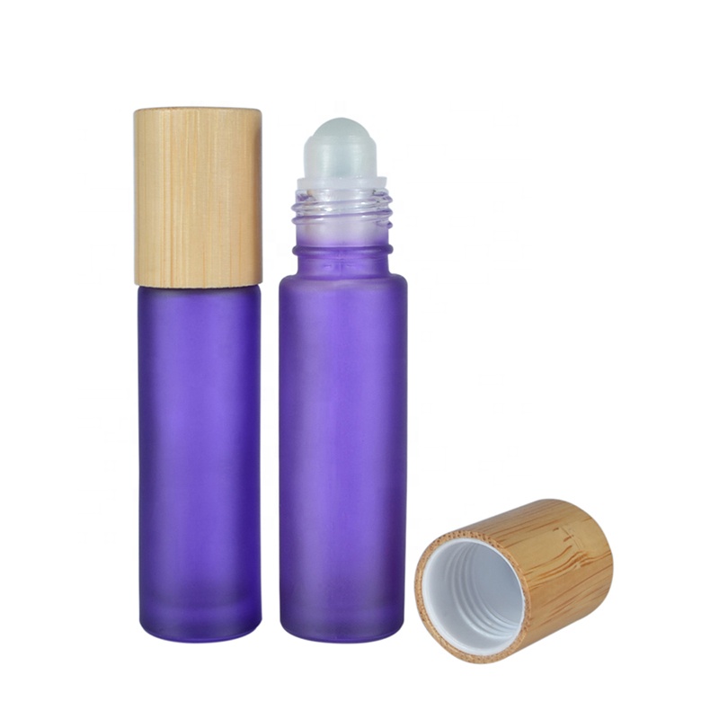 Deodorant Perfume Essential Oils bamboo cap Clear frosted black pink amber glass Roll On Roller Bottle 10ml 1/3 oz with lid