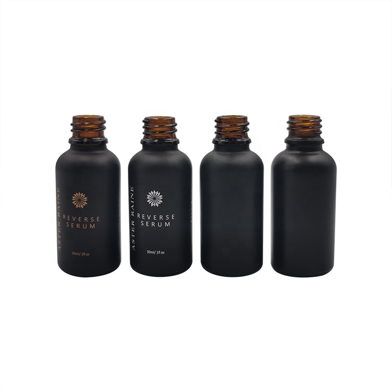 Deodorant perfume use 30ml round frosted black essence glass dropper bottle with pipette