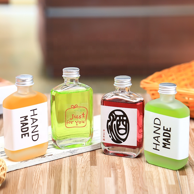 Design 100ml Empty Frosted Cold Pressing Disposable Square Glass Beverage Juice Bottle