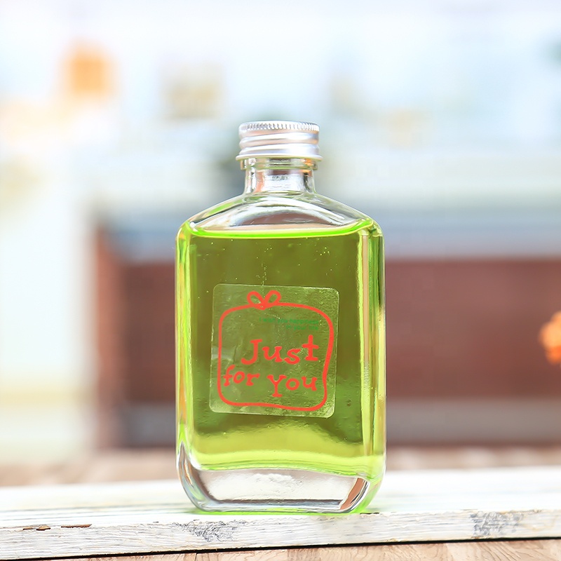 Design 100ml Empty Frosted Cold Pressing Disposable Square Glass Beverage Juice Bottle