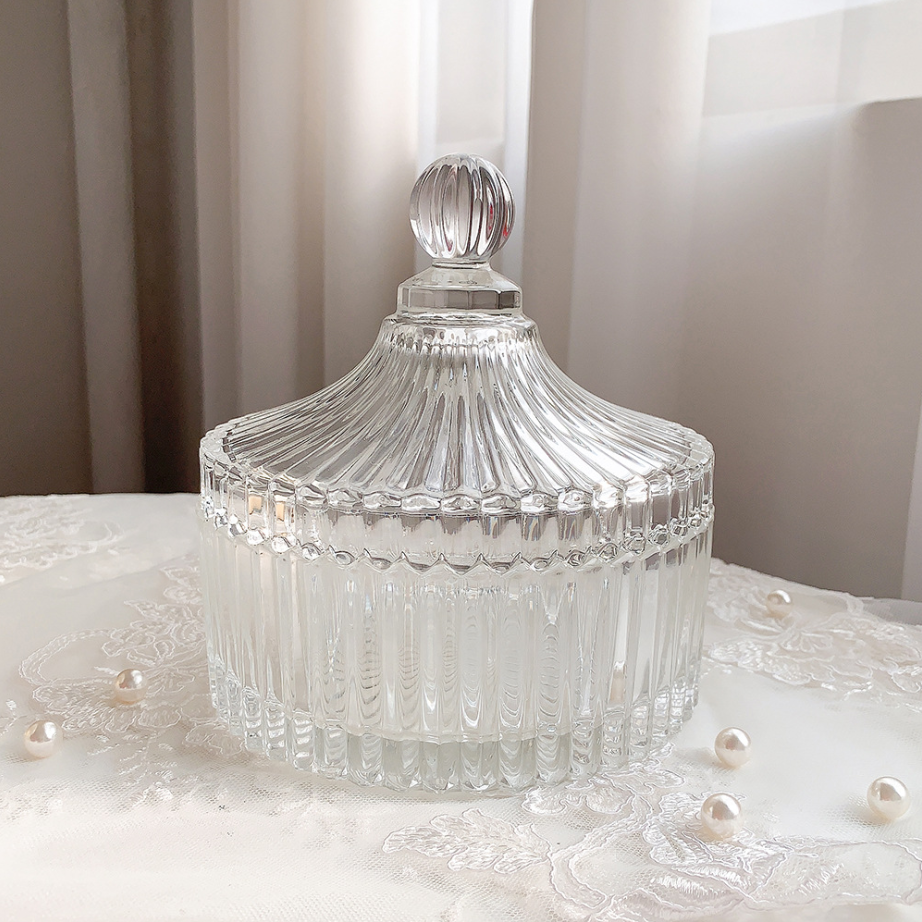 Desktop Decoration Photography Props French Retro Retro Embossed Candy Box Glass Jar For Dry Fruit Luxury Glass Candy Jar