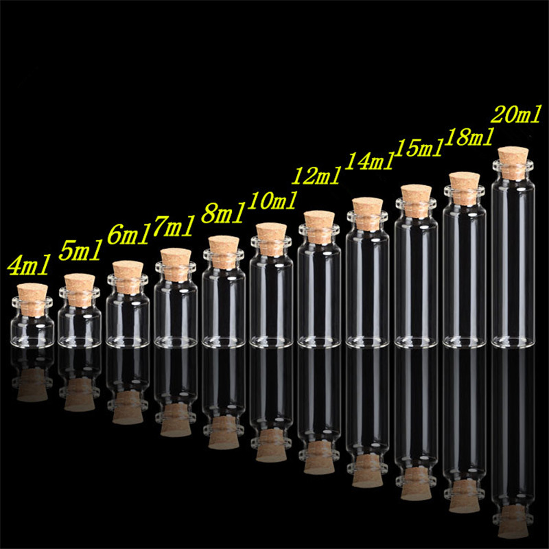 Diameter 22mm Small empty Tiny Glass Bottles with Cork 4ml 5ml 6ml 7ml 8ml 10ml 12ml 14ml 15ml 18ml 20ml Bottles Crafts Jar