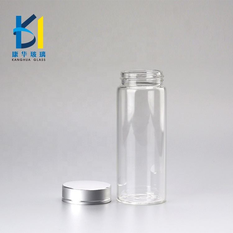 Diameter 47mm 50ml Empty Clear Glass Bottle 100ml With Bamboo Cap