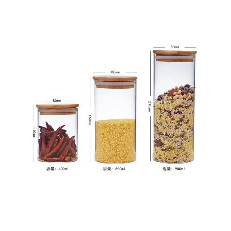 Diameter 55mm Clear Transparent High Borosilicate Tube Glass Storage Jars with Bamboo Lids