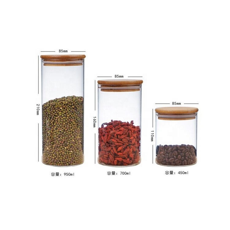 Diameter 55mm Clear Transparent High Borosilicate Tube Glass Storage Jars with Bamboo Lids