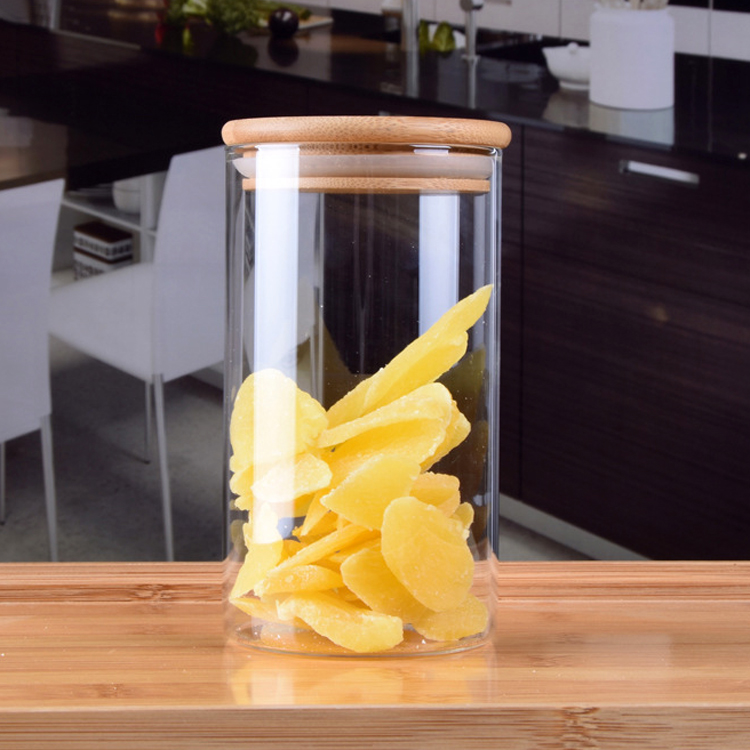 Diameter 65 Wholesale customized bamboo cover food storage flower tea high borosilicate glass jar