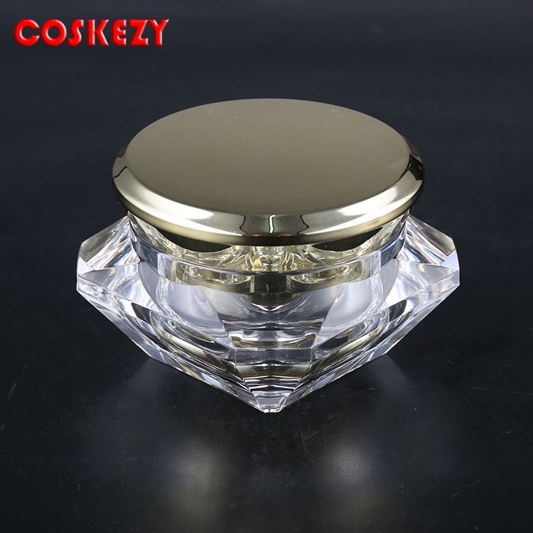 Diamond Clear and Gold Shimmery Square 5g Mini Plastic Cream Jar, Empty 15g 30g 50g Clear High Quality Cream Cosmetic Jar